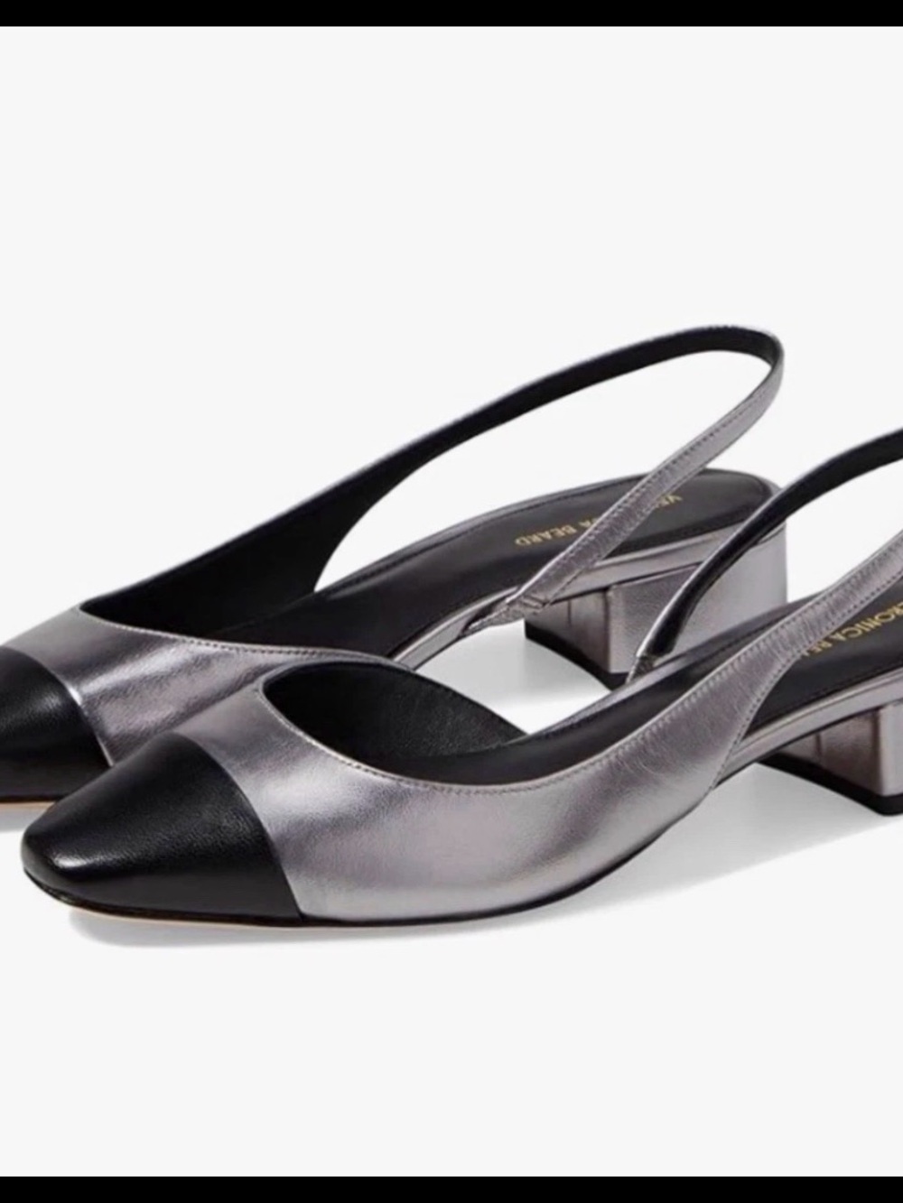 Veronica Beard Women's Silver/ Black Colorblock Cap-Toe Slingback Flats 8M